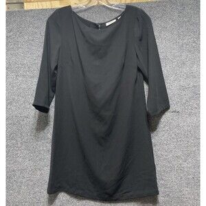 Tildon Black Mini Shift Dress XS Keyhole Back 3/4 Sleeve Tunic Chic